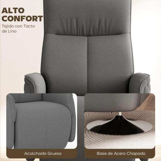 Sillón de Masaje Eléctrico con Reposapiés Sillón Relax Giratorio y Reclinable con Mando 68,5x77x117 cm Gris [4]