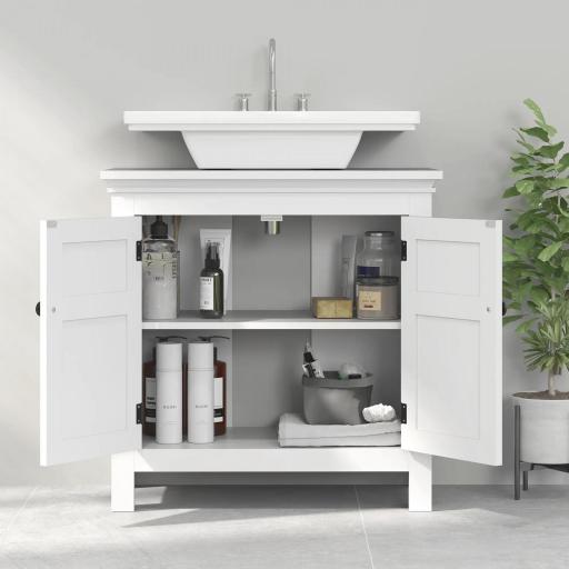 Mueble para Debajo de Lavabo Moderno Mueble de Baño con Estante Ajustable y Puertas Magnéticas 60x30x60 cm Blanco [4]