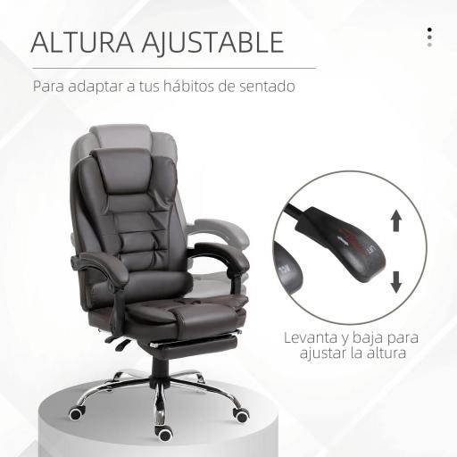 Silla de Escritorio con Reposapiés Silla Ejecutiva Giratoria con Altura Ajustable Tapizada en PU y Reposabrazos Café [2]