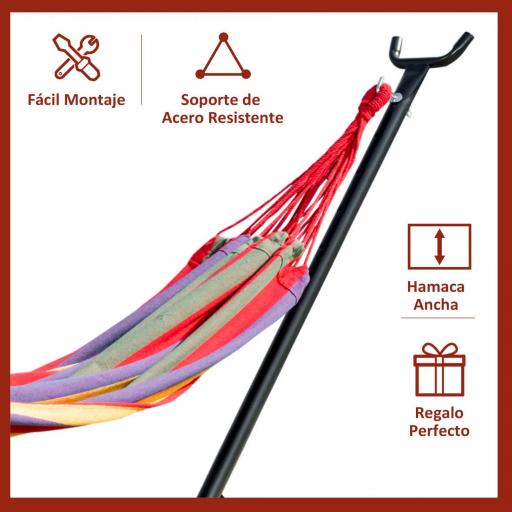 Hamaca con Soporte de Acero con Altura Ajustable en 6 Niveles y Bolsa de Transporte Carga 120 kg 200x150 cm Multicolor [2]