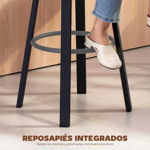 Juego de 2 Taburetes Altos de Cocina Giratorios Tapizados de PU con Respaldo Marco de Metal Reposapiés Gris Oscuro [2]