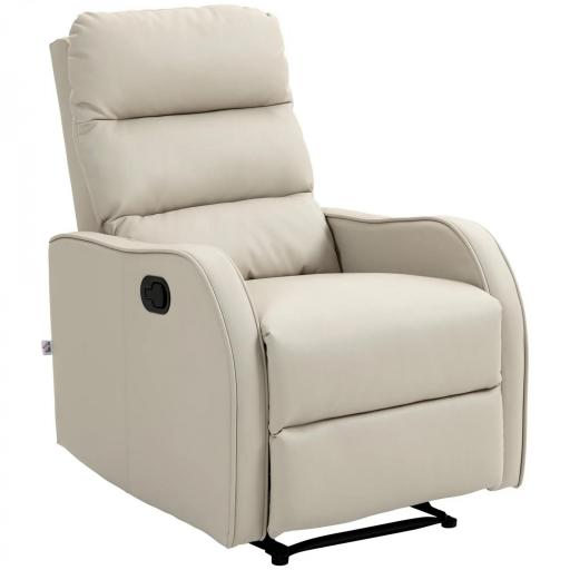 Sillón Relax Reclinable Sofá Relax Tapizado en PU con Reposapiés Retráctil para Dormitorio Salón 65x89x100 cm Crema [8]