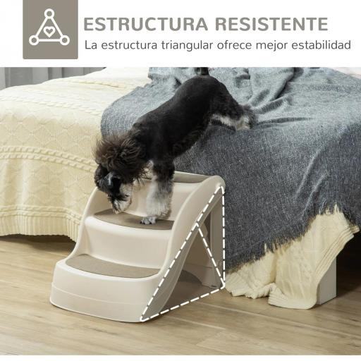 Escalera para Mascotas de 3 Peldaños Plegable Escalón para Perros Gatos para Cama Sofá 49x38x38 cm Crema [3]