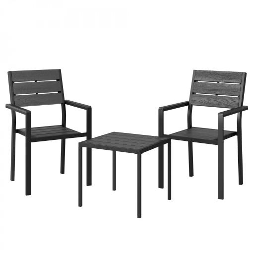 Conjunto de Jardín de 3 Piezas con 2 Sillas y Mesa de HDPE Diseño Listones Efecto Madera para Patio Balcón Negro [9]