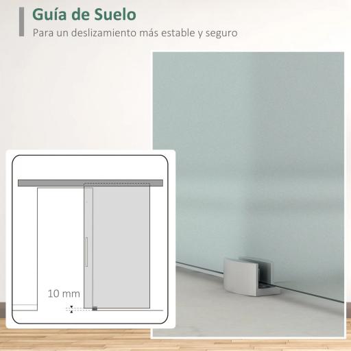 Puerta Corredera de Cristal 90x205 cm Puerta Corrediza Deslizante con Riel de Cristal de Seguridad Translúcido [4]