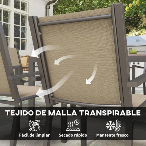 Conjunto de Mesa y 6 Sillas de Jardín con Sillas Apilables y Marco de Acero para Terraza Patio Caqui y Marrón [7]