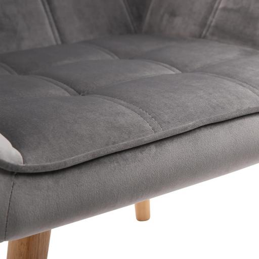 Butaca de Salón Moderna Tapizado en Terciopelo con Asiento Ancho Patas de Madera Sillón Relax para Sala de Estar Gris [6]