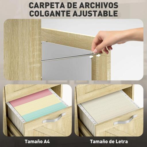 Cajonera de Oficina con 2 Cajones Cajonera con Ruedas con Cerradura Carpetas Colgantes para Tamaño A4 41x42x56cm Natural [3]