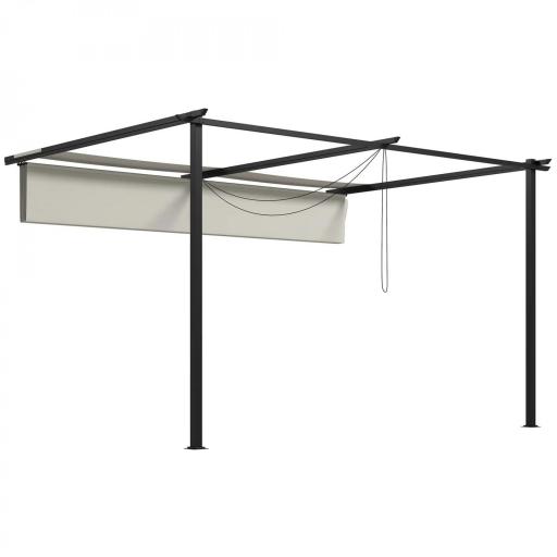 Pérgola de Pared para Exterior con Techo Retráctil para Patio Terraza Jardín 390x290x220 cm Crema [9]