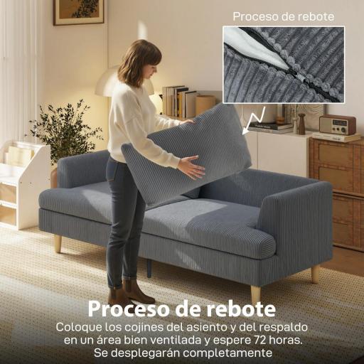 Sofá de 3 Plazas Tapizado en Pana Acolchado Grueso de Muelles Asiento Ancho 2 Almohadas 188x80x86 cm Gris Oscuro [6]