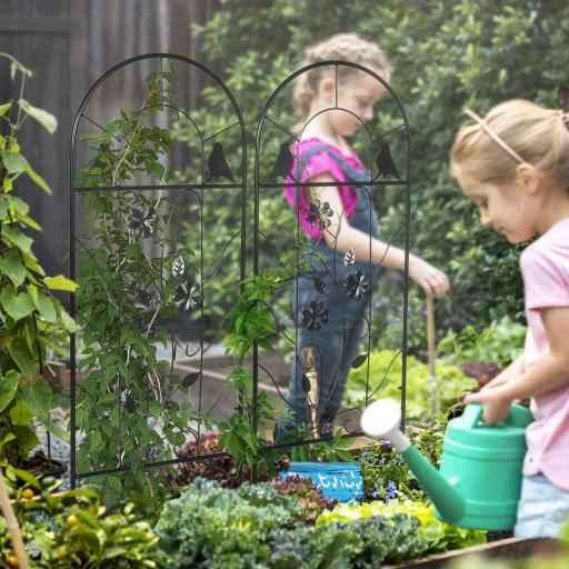 Juego de 2 Enrejados de Jardín Soportes para Enredaderas de Acero para Flores Plantas en Patio 38x98 cm Negro