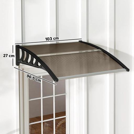 Marquesinas Exterior para Puertas y Ventanas, 103x96,5 cm, Tejadillo de Protección contra Sol y Lluvia, con Cubierta de Policarbonato, Soportes de PP y Regleta de Aluminio, Marrón [1]