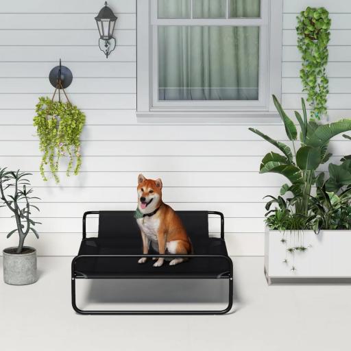 Cama Elevada para Perros Refrescante y Transpirable 106x81x33 cm Malla de Textilene Reposacabezas Inclinado Negro [7]