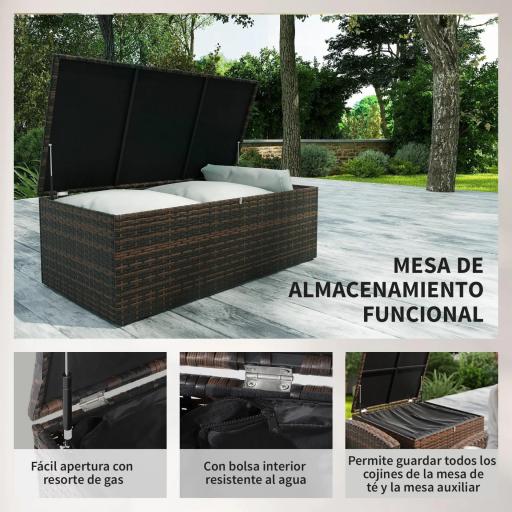 Conjunto de Jardín Exterior de Ratán 6 Piezas Cojines Sofá Doble Sofá 3 Plazas 2 Sillones 2 Mesas Auxiliares Beige [2]