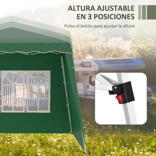 Carpa Plegable con 2 Paredes Laterales 2,89x2,89m Cenador Pabellón de Jardín con Altura Ajustable Protección UV50+ Verde [3]