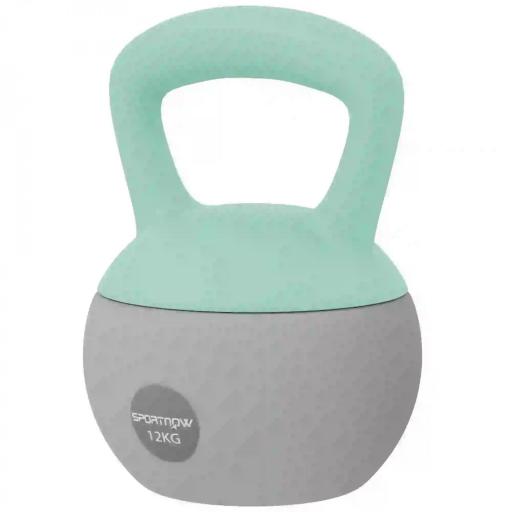 Pesa Rusa 12 kg Kettlebell Relleno de Arena Metálica Mango Antideslizante para Entreno en Casa 21x21x30 cm Verde y Gris [9]