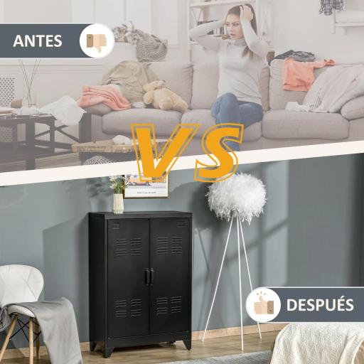 Armario Metálico con Doble Puerta y 2 Baldas Ajustables Mueble Multiusos para Oficina Salón Dormitorio 75x33x110cm Negro [3]