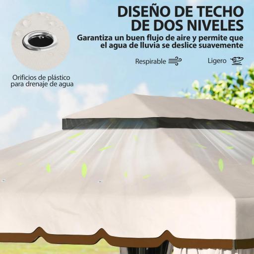 Cenador de Jardín 4x3m Pabellón de Jardín Gazebo con Doble Techo 4 Cortinas y Mosquitera Marco de Aluminio UPF50+ Crema [5]