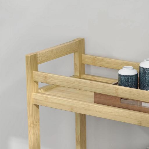 Estantería de Baño de Bambú de 3 Niveles Carrito Auxiliar de Almacenaje con Ruedas 55x20x75 cm Natural [4]