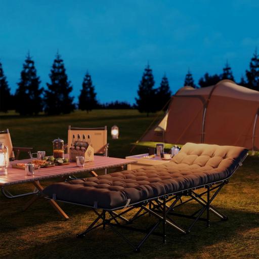 Cama de Camping Plegable con Colchón Extraíble Reposacabezas y Bolsa de Transporte 196x68x37 cm Gris Oscuro [7]