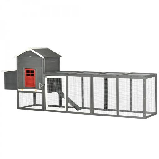 Gallinero para Exterior Grande de Madera 300x66x116 cm con Nido Corral Bandeja Extraíble Techo Asfáltico Rampa Gris [8]