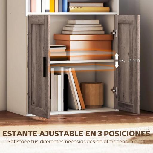 Estantería para Libros Estrecha Librería con Puertas Estantes Abiertos y Armario 60x30x149,5 cm Blanco y Marrón [5]