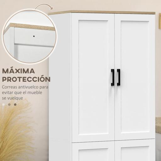 Alacena de Cocina Armario de Almacenaje Multifuncional con 4 Puertas y Estantes Ajustables 60x30x171 cm Blanco [4]