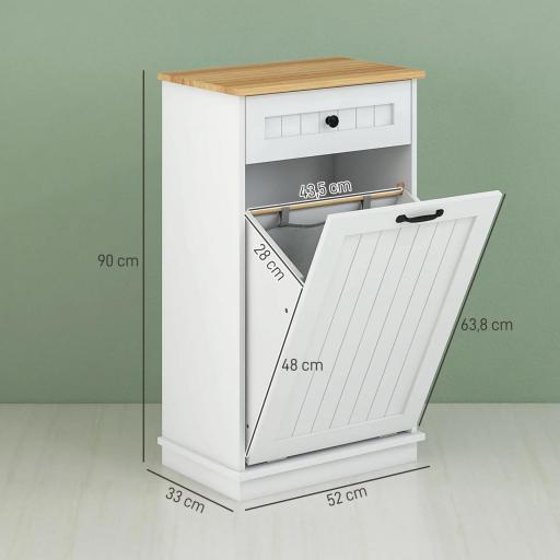 Armario de Baño con Cajón Cesto para la Ropa y Diseño Anti-vuelco Mueble de Baño Moderno 52x33x90 cm Blanco [1]