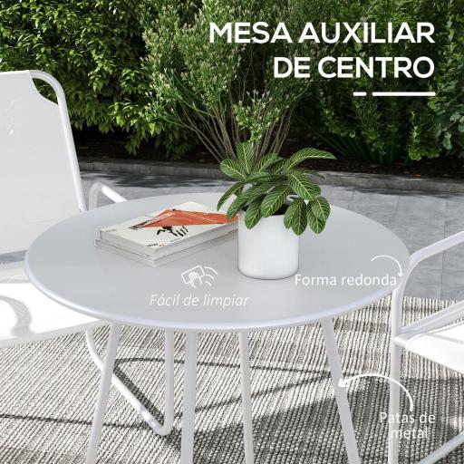 Conjunto de Muebles de Jardín de 3 Piezas con Marco de Acero Reposabrazos y Almohadillas Ajustables para los Pies Blanco [2]