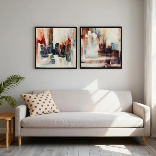 Cuadros en Lienzo Abstractos a Mano 40x40 cm 2 Piezas Cuadros de Arte de Pared Enmarcados Textura Rica Multicolor [6]