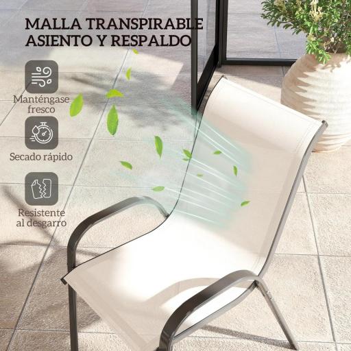 Set de 4 Sillas de Exterior Apilables con Asiento de Malla Respaldo Alto y Marco de Acero para Jardín Beige y Negro [7]