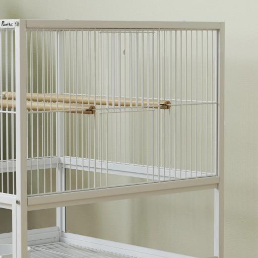 Jaula para Pájaros con Paneles Acrílicos Comederos Soporte Ruedas y Estante Inferior 48x46x83 cm Blanco [6]