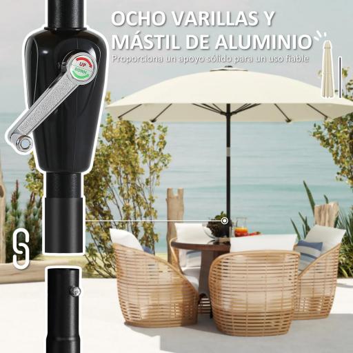 Sombrilla de Jardín 233x233 cm Ángulo Ajustable Impermeable Poste de Aluminio Varillas de Fibra de Vidrio Manivela Crema [7]