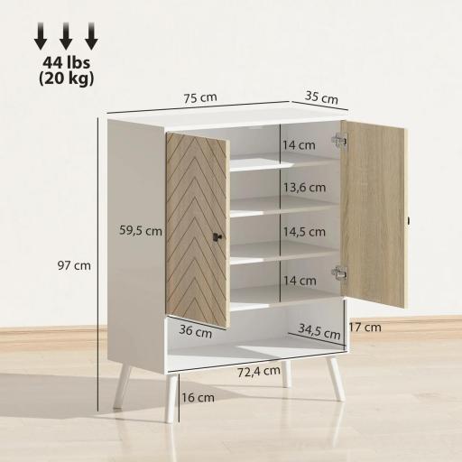 Zapatero Entrada Recibidor con Estantes Ajustables Compartimento Abierto para 15 Pares de Zapatos Blanco y Natural [1]