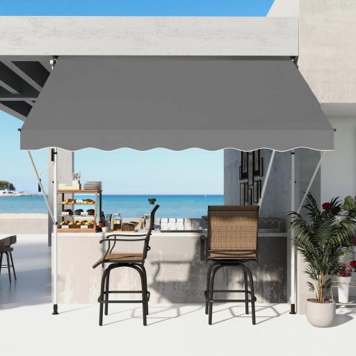 Toldo Manual Retráctil 300x150x170-280 cm con Altura Ajustable Manivela y Protección Solar para Terraza Gris