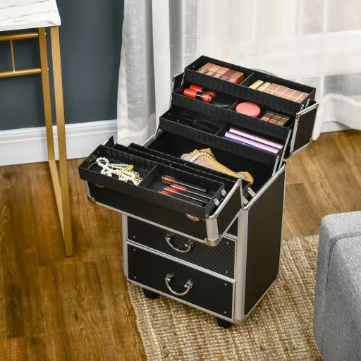 Maleta de Maquillaje Profesional Estuche para Cosmética con 6 Cajones Extensibles y Cierre Llave 36x23x58cm Negro [6]