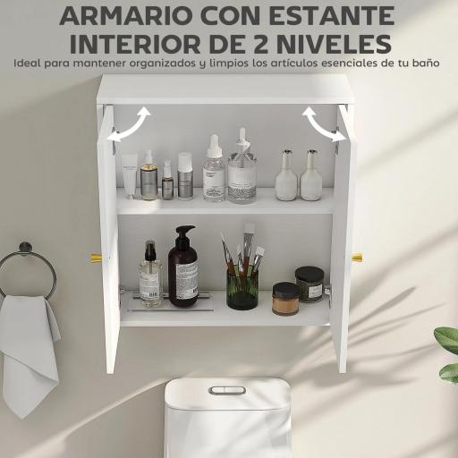 Mueble de Baño Colgar con Estantes 2 Puertas con Diseño de Arco Tiradores Dorados 60x20x60 cm Blanco [2]