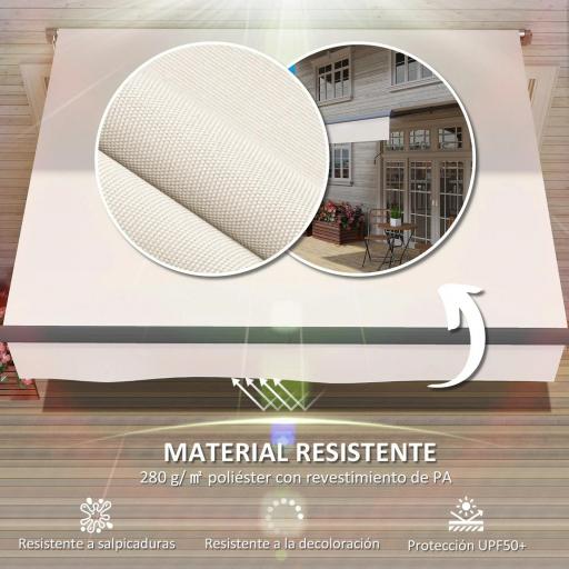 Toldo Manual Retráctil para Jardín con Manivela Protección UV Estructura de Metal y Aluminio 295x200 cm Crema [3]