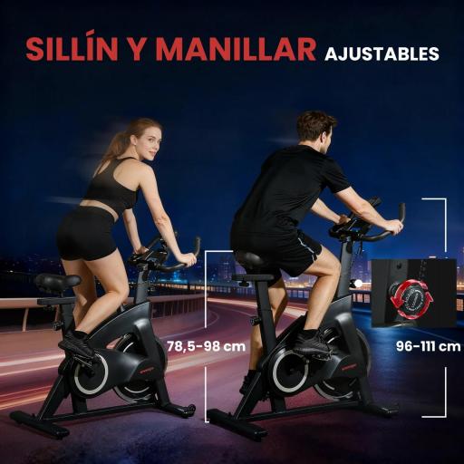 Bicicleta Estática de Interior con Volante de Inercia de 15 kg Monitor LED con Pulsómetro Manillar y Asiento Ajustables [5]