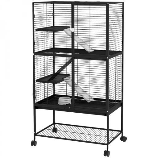 Jaula para Animales Pequeños de 4 Niveles con Ruedas Rampa Comedero Bebedero y Bandeja Extraíble 78x45,5x136 cm Negro [8]