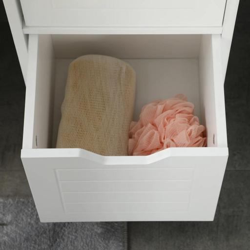 Mueble Columna con 3 Estantes Abiertos y 2 Cajones de Almacenaje Diseño Antivuelco 30x30x144 cm Blanco [7]