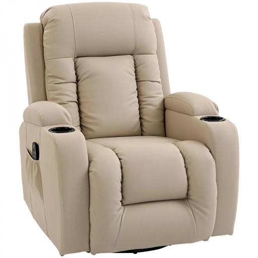 Sillón de Masaje Giratorio Sillón Relax Reclinable con 8 Puntos de Masaje Función de Calefacción 82x99x103 cm Crema [9]