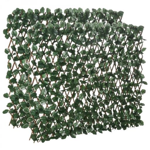 Valla de Enrejado Expandible de 2 Piezas con Hojas 295x70 cm Seto Artificial de Mimbre para Jardín Balcón Verde [10]