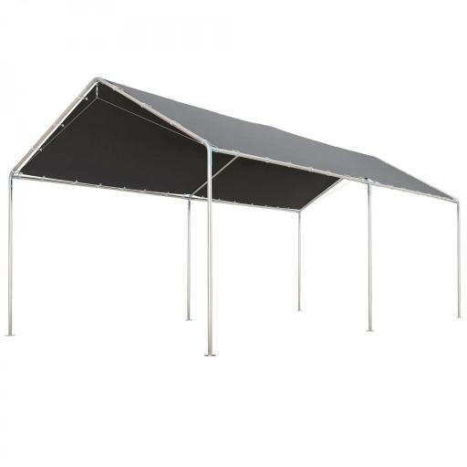 Carpa Garaje para Coche 3x6 m Cochera Portátil Impermeable con Toldo de Tela PE y Marco de Acero Galvanizado Gris [9]