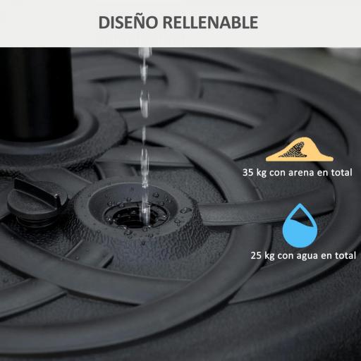 Base de Sombrilla de PE Redonda para Postes de 38mm/48mm Rellenable de Arena 35 kg y Agua 25L Ø56x30,5 cm Negro [4]