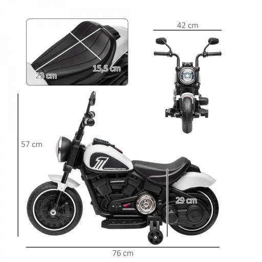 Moto Eléctrica para Niños de 18-36 Meses con Batería 6V Faro y Ruedas Auxiliares Desmontables Blanco [4]