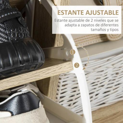 Mueble Zapatero para 8 Pares de Calzado con 2 Cajones Abatibles Armario y Balda 80x25,5x112,5 cm Natural y Blanco [3]