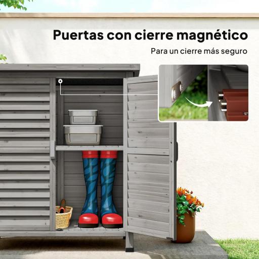 Armario para Terraza de Madera con 2 Estantes Interiores 2 puertas y Techo Inclinado para Exterior Terreza 87x46,5x96,5 cm Gris [5]