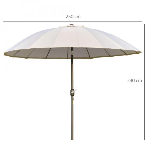 Sombrilla de Jardín Ø250x240 cm con Manivela Parasol con Ángulo Inclinable con 18 Varillas para Exterior Crema [1]