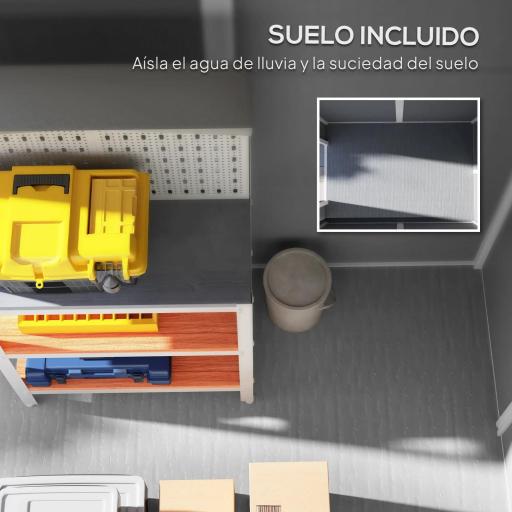 Cobertizo de Jardín Exterior 2,1 m² 131x186x198 cm Caseta de Jardín con Suelo Ventana y Puerta con Cerradura Gris [3]